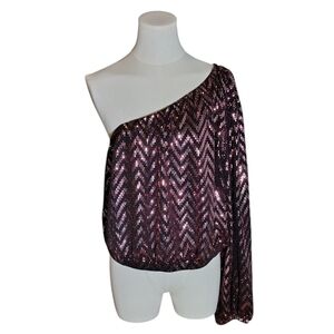 NWT Ashley Stewart Metallic Fuschia Sequined One Shoulder Blouse Size 18 To 20